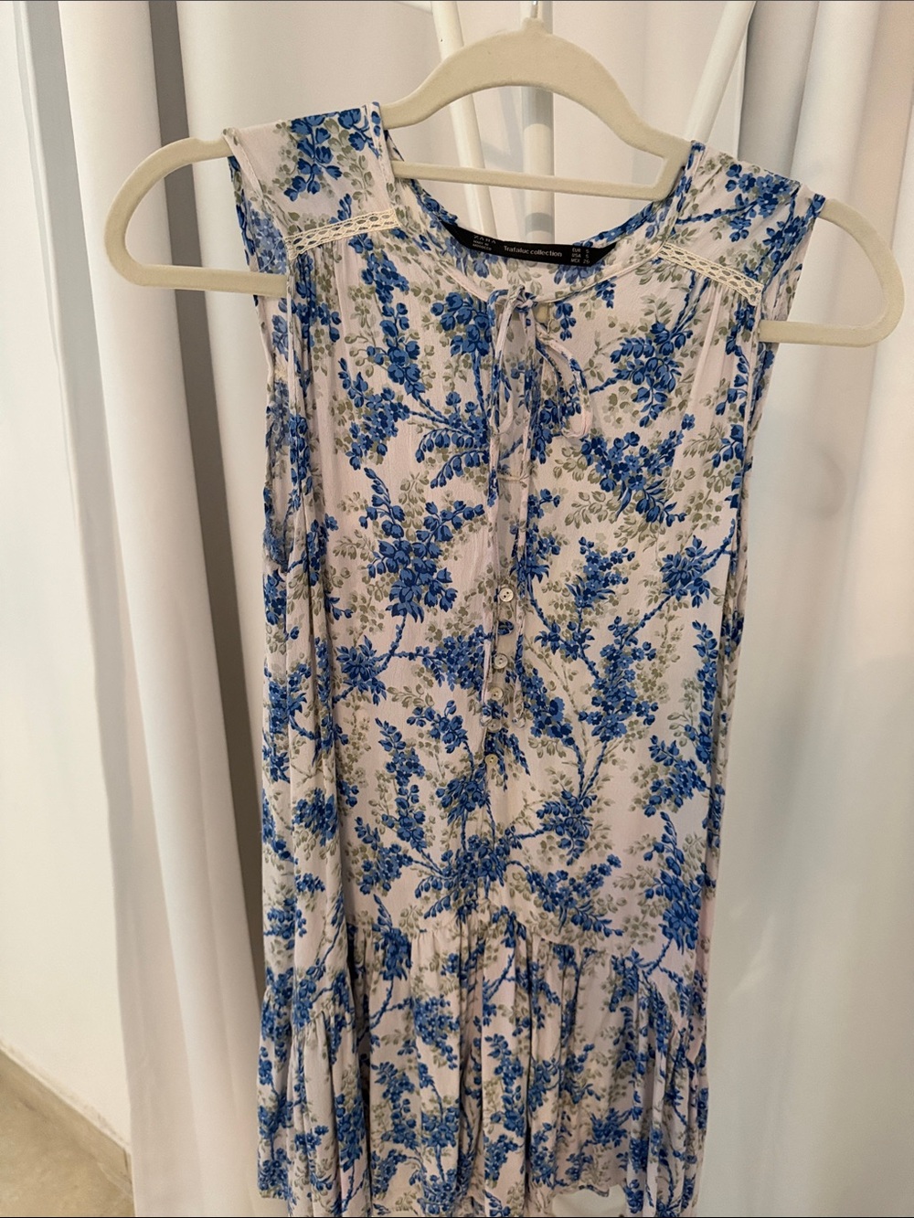 Zara Cream Mini Dress with Blue Floral Print